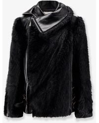 Sacai - Leather Jacket With Synthetic Fur Inserts - Lyst