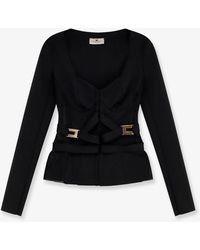 Elisabetta Franchi - Stretch Fabric Blazer With Metal Details - Lyst