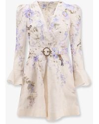 Zimmermann - Luna Short Linen Dress With Songbird Print - Lyst