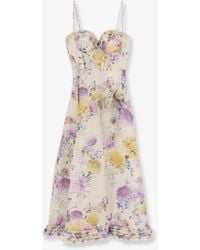 Zimmermann - Dress Luna Silk-Linen Midi - Lyst