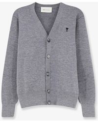Ami Paris - Wool Cardigan With Iconic Embroidery - Lyst