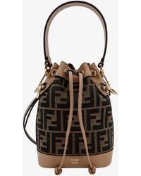 Fendi - Mini Mon Tresor Ff Jacquard Fabric And Leather Bucket Bag - Lyst