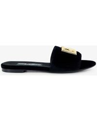 Dolce & Gabbana - Dolce & Gabbana Velvet Sandals With Dg Logo On The Front - Lyst
