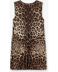 Dolce & Gabbana - Dolce & Gabbana Stretch Silk Dress With Leopard Print - Lyst