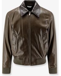 Bottega Veneta - Leather Jacket With Ibntrecciato Detail - Lyst