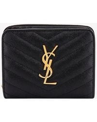 Saint Laurent - Quilted Leather Wallet With Metal Cassandre Logo - Lyst