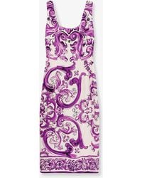 Dolce & Gabbana - Silk Midi Pencil Dress With Maiolica Print - Lyst