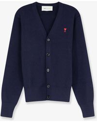Ami Paris - Wool Cardigan With Iconic Embroidery - Lyst