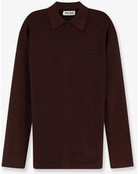 Miu Miu - Wool Polo Shirt With Embroidered Logo On The Front - Lyst