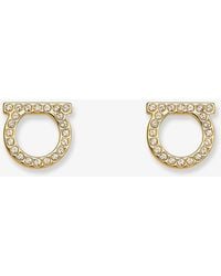 Ferragamo - Gancini Crystals Brass Earrings - Lyst