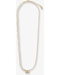 Dolce & Gabbana - Dolce & Gabbana Brass Necklace With Pearls And Dg Logo - Lyst