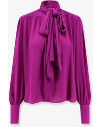 ACTUALEE - Satin Shirt With Padded Shoulders - Lyst