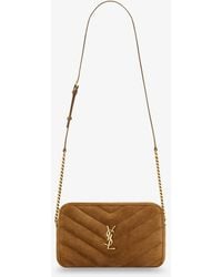 Saint Laurent - Loulou Suede Crossbody Bag With Cassandre Logo On The Front - Lyst
