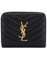 Saint Laurent - Quilted Leather Wallet With Metal Cassandre Logo - Lyst