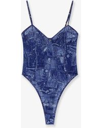 DIESEL - Bridget Nylon Bodysuit With Denim Print - Lyst