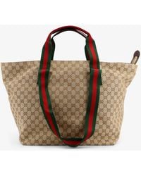 Gucci - Gg Fabric Shopping Bag With Nastro Web Handle Detail - Lyst
