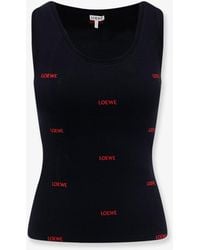 Loewe - Cotton Tank Top With All-Over Logo Lettering Embroidery - Lyst