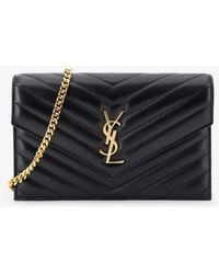 Saint Laurent - Leather Crossbody Bag With Metal Cassandre Logo - Lyst