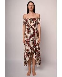 NUNA LIE - Abito Lungo A Punto Smock Con Stampa Floreale - Lyst