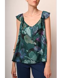 NUNA LIE - Top A Stampa Floreale Con Volants - Lyst
