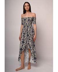 NUNA LIE - Abito Lungo A Punto Smock Con Stampa Etnica - Lyst