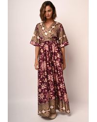 NUNA LIE - Abito Lungo A Kimono A Stampa Etnico-Floreale - Lyst