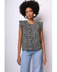 NUNA LIE - Top A Stampa Floreale Con Rouches - Lyst