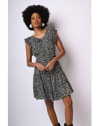 NUNA LIE - Mini Abito A Stampa Floreale Con Cintura E Volants - Lyst