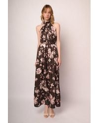 NUNA LIE - Abito Lungo Halter A Stampa Floreale Cioccolato Taglia - Lyst