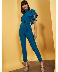 New York & Company Madie Sheer Ruffle-sleeve Jumpsuit – 7th Avenue - Blue