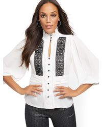 French Connection Womens Vosporos Mixing Lace Print Top