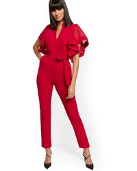 New York & Company Madie Sheer Ruffle-sleeve Jumpsuit – 7th Avenue - Red