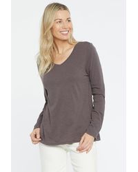 NYDJ Long Sleeved V-neck T-shirt In Dovetail - Gray