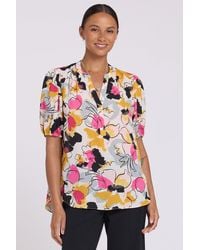 NYDJ - Short Puff Sleeved Popover Top In Floral Ballet - Lyst