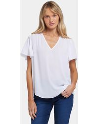 NYDJ - Pleated Flutter Sleeved Blouse In Optic White - Lyst