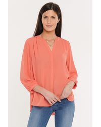 NYDJ Pintuck Blouse In Fruit Punch - Blue