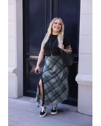 WOVCOR - Check Print Split Detail Midi Skirt W/ Lace Trim - Lyst
