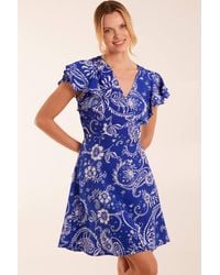 Blue Vanilla - Frill Sleeve Wrap Belted Mini Dress - Lyst