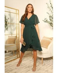 Double Second - Chiffon Wrap Dress W/ Tea Sleeve - Lyst