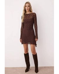 WOVCOR - Long Sleeve Asymmetrical Lace Mini Knit Dress W/ Back Detail - Lyst