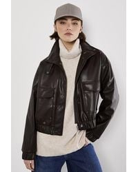 Apricot - Faux Leather Funnel Neck Bomber Jacket - Lyst