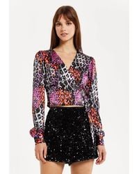 Liquorish - Multicolour Animal Print Wrap Top - Lyst