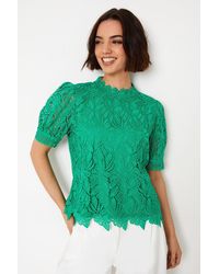 Oasis - Lace Puff Sleeve Top - Lyst