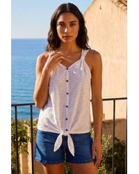 Roman - Broderie Tie Front Button Top - Lyst