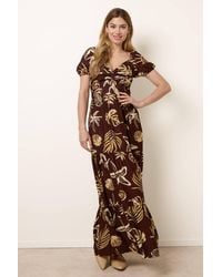 Blue Vanilla - Shirred Waist Short Sleeve Button Up V-Neck Maxi Dress - Lyst