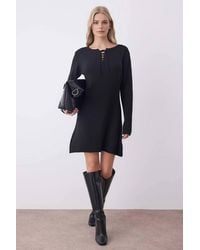 WOVCOR - A-Line Mini Knit Dress W/ Tie Front Detail - Lyst