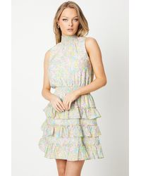 Oasis - Ditsy Floral Smocked Waist Sleeveless Ruffle Mini Dress - Lyst