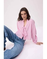 WOVCOR - Stripe Tie Front Button Up Regular Fit Long Sleeve Shirt - Lyst