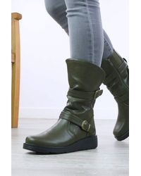 AJVANI - Low Wedge Biker Comfort Calf Boots - Lyst