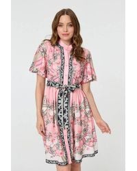 Izabel London - Border Print Tie Waist Short Dress - Lyst
